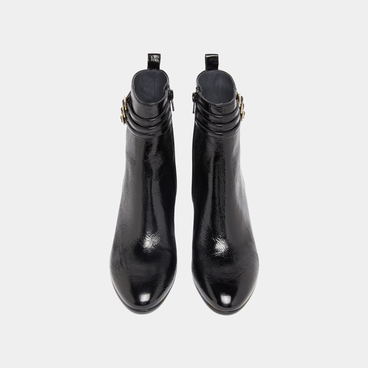 Bottines détaillées de boucles in black pleated patent | DURANO