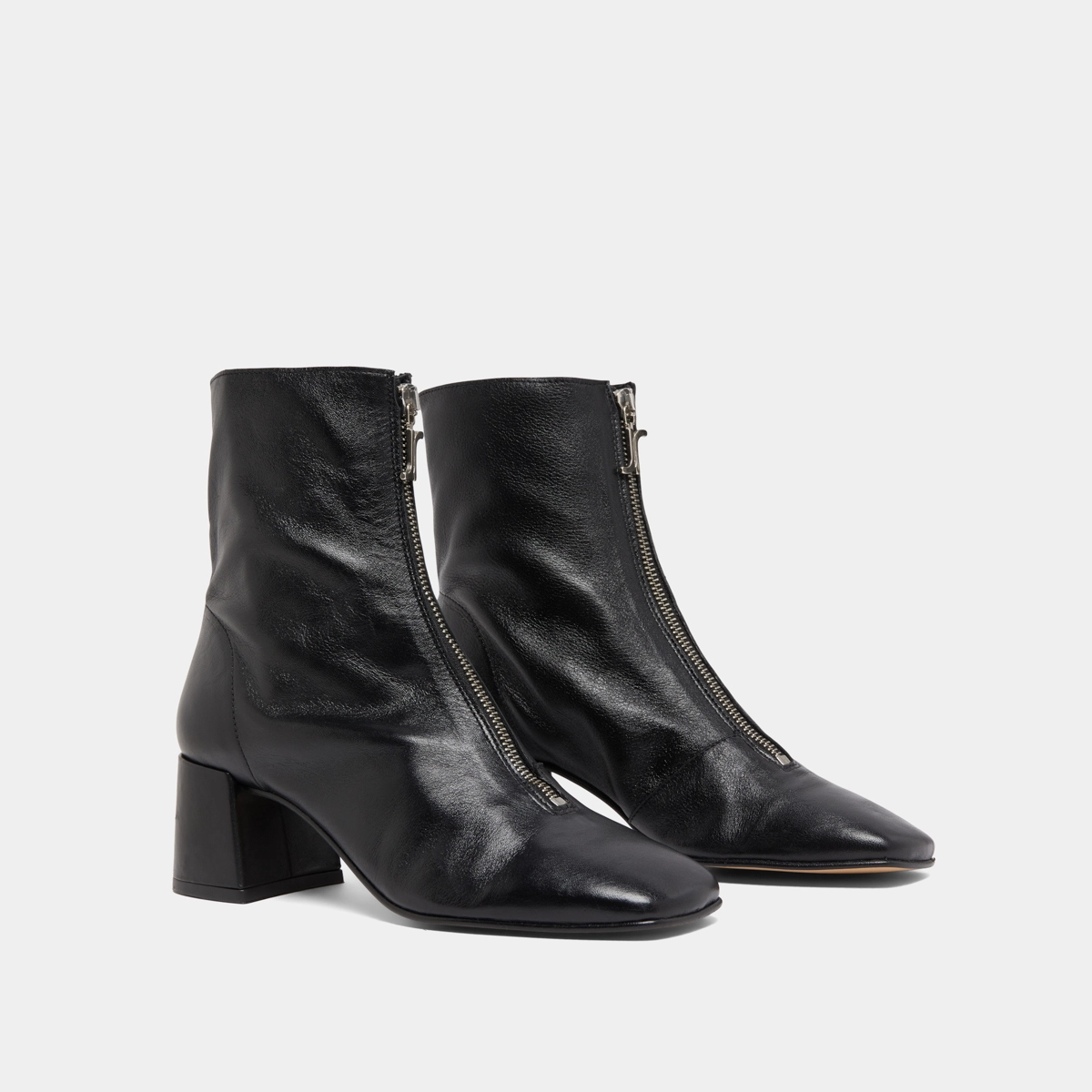 Bottines à fermetures éclairs avant in black leather | AMARYLLIS