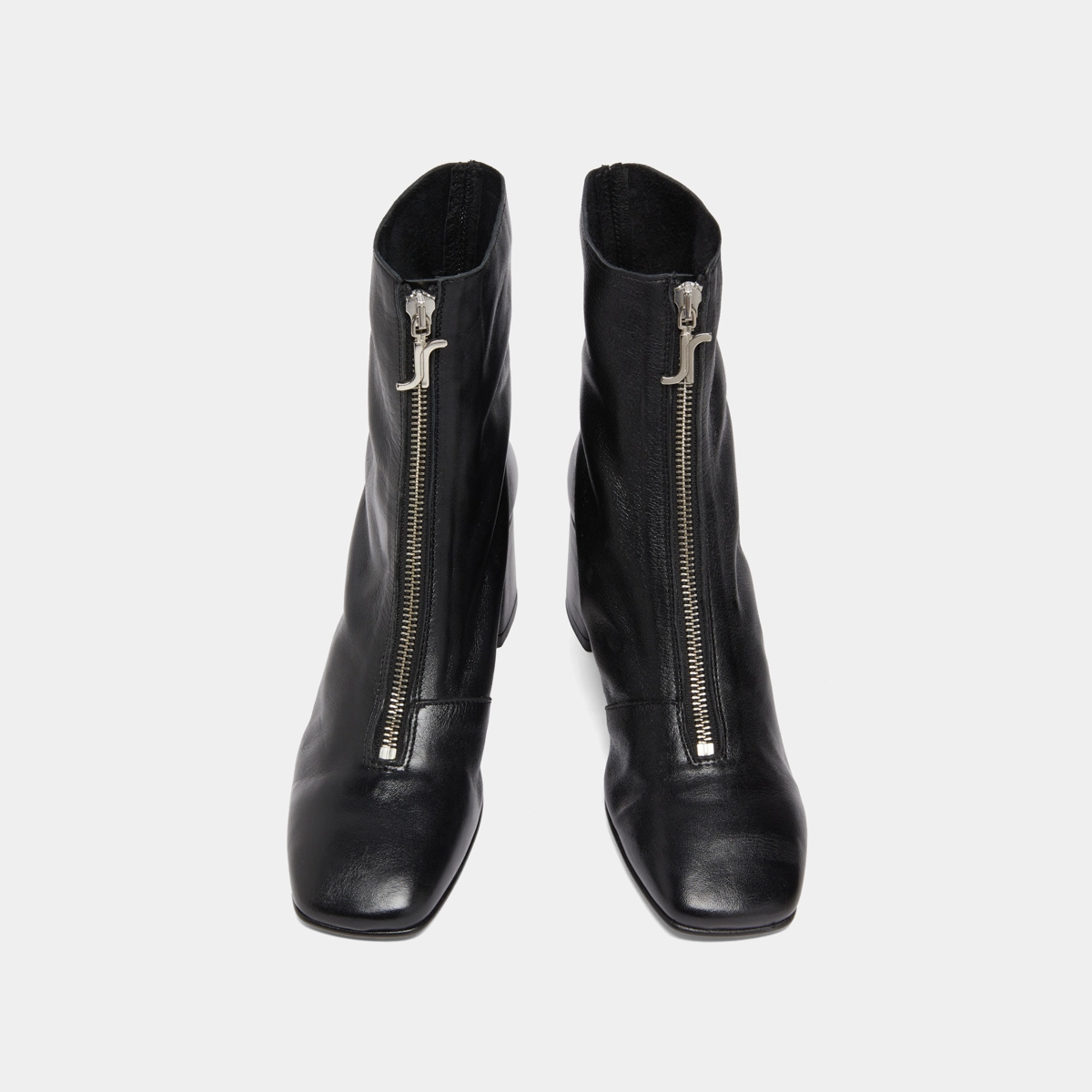 Bottines à fermetures éclairs avant in black leather | AMARYLLIS