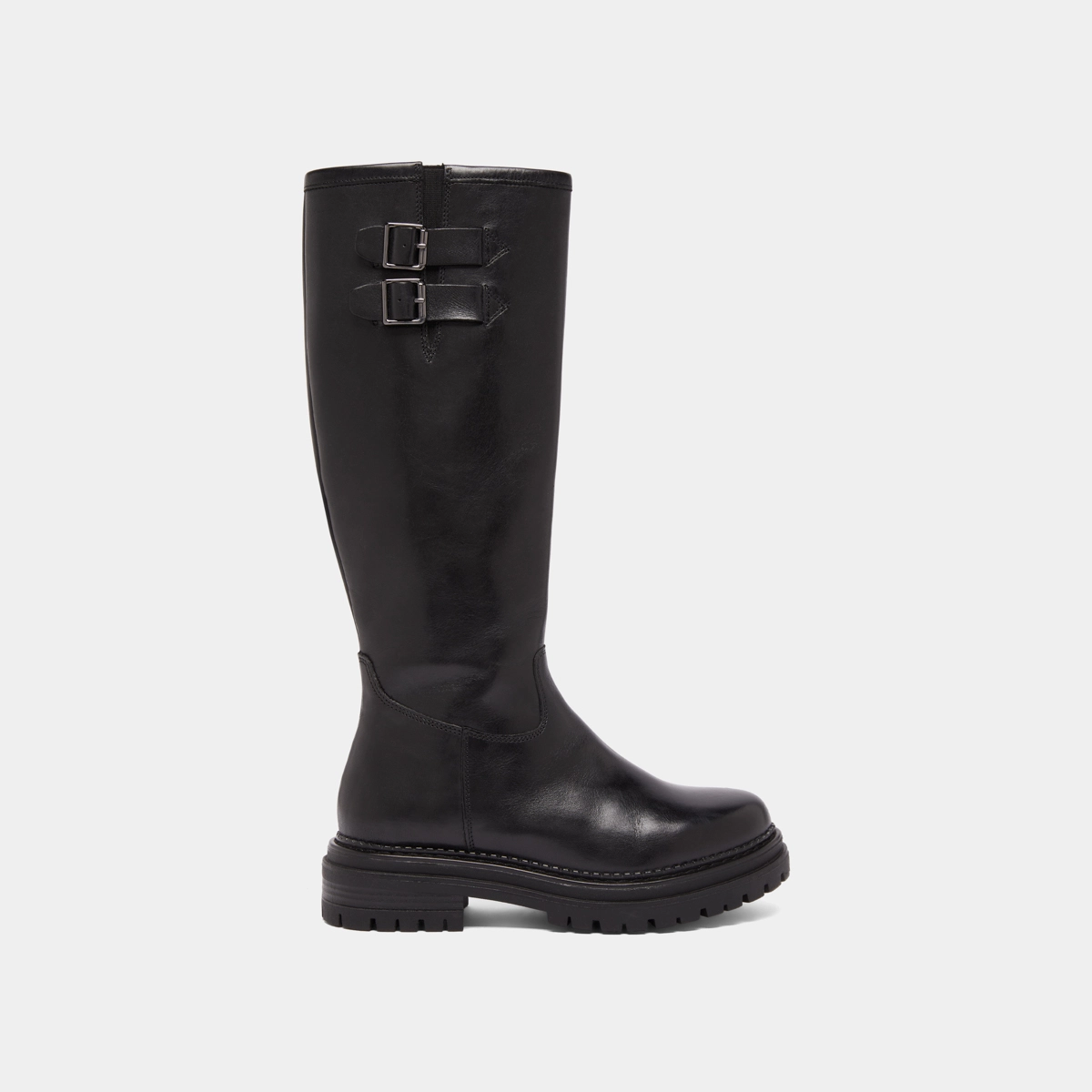 Bottes hautes &agrave; semelles crant&eacute;es et bou... in black leather | ADALIA