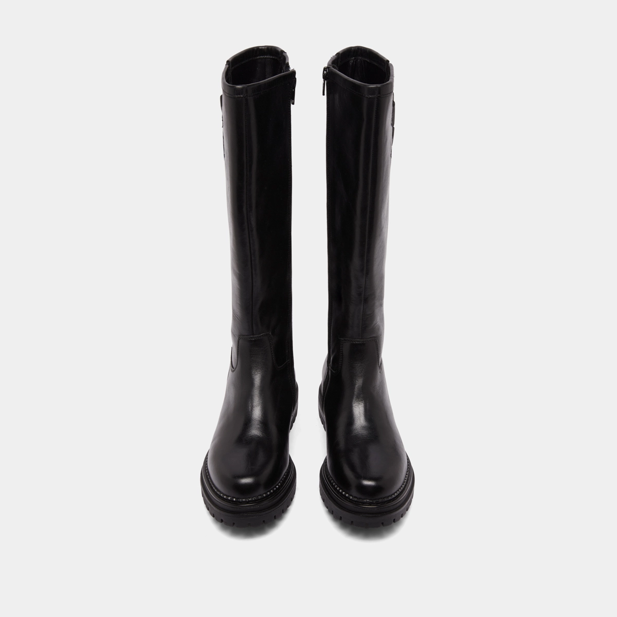 Bottes hautes &agrave; semelles crant&eacute;es et bou... in black leather | ADALIA