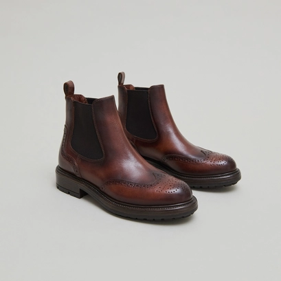 Boots &agrave; semelles crant&eacute;es in cognac patinated leather | celia