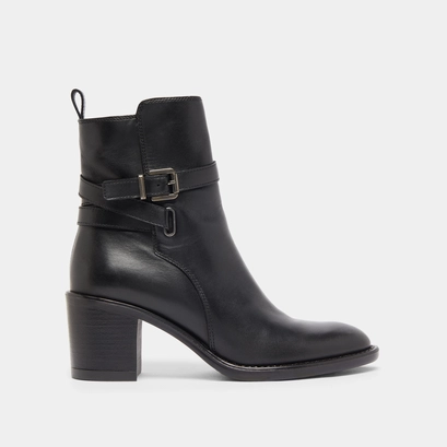 Bottines &agrave; talons et boucles in black leather | cajou