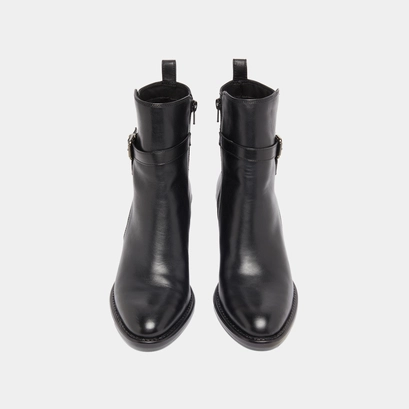 Bottines &agrave; talons et boucles in black leather | cajou