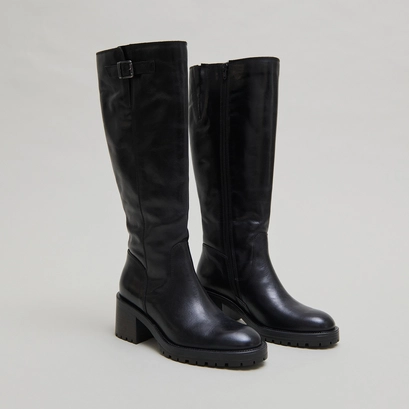 Bottes &agrave; semelles crant&eacute;es in black leather | cecilien
