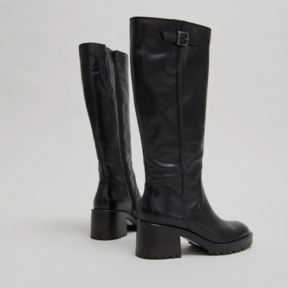 Bottes &agrave; semelles crant&eacute;es in black leather | cecilien