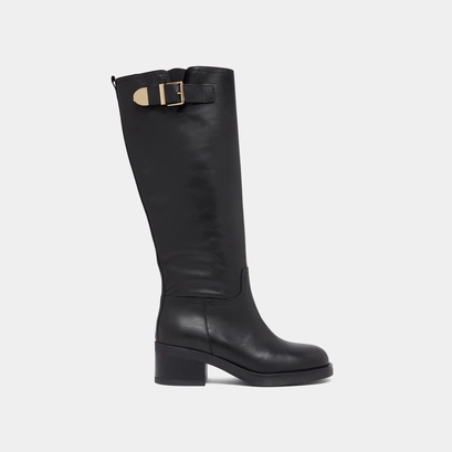Bottes hautes &agrave; boucles in black leather | irena