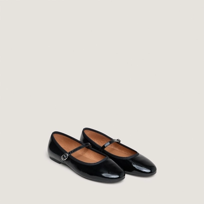 Ballet flats with straps in black pleated patent | douceur