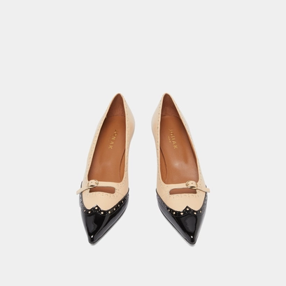 Escarpins &agrave; brides et d&eacute;tails perfor&eacute;s..... in black patent and beige leather | dalta