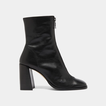 Bottines &agrave; talons et fermetures &eacute;clairs ... in black leather | vandana