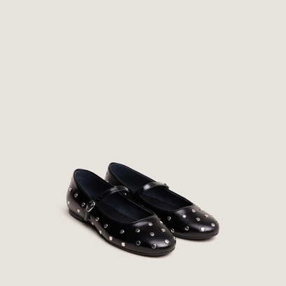 Ballet flats with straps in black leather | DANAELLE