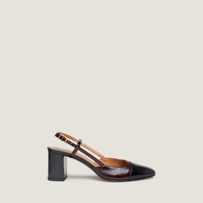 Slingbacks &agrave; talons in black patent leather and burgundy pleated patent | dhapop