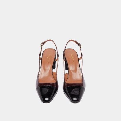 Slingbacks &agrave; talons in black patent leather and burgundy pleated patent | dhapop