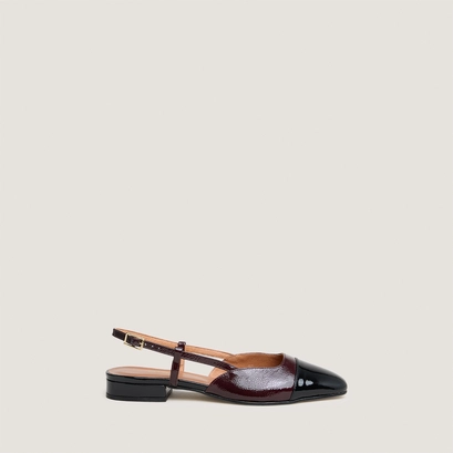 Slingbacks ballet flats in black patent leather and burgundy pleated patent | dhapou
