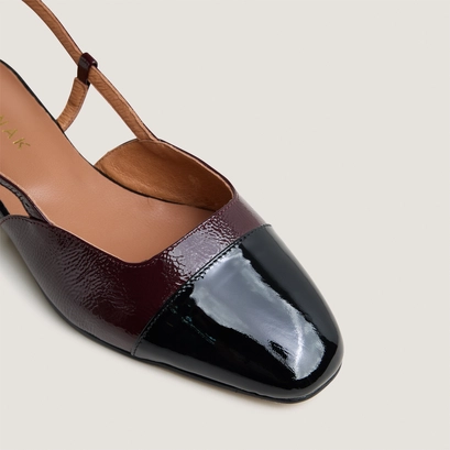 Slingbacks ballet flats in black patent leather and burgundy pleated patent | dhapou