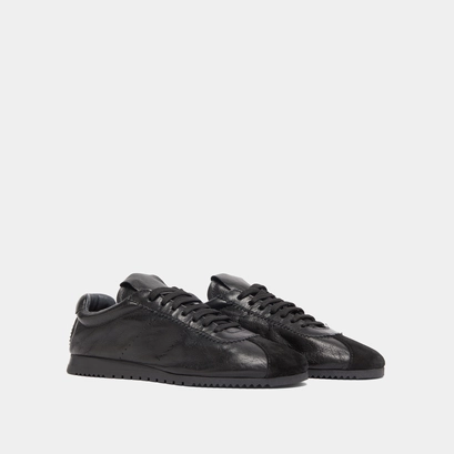 Baskets &agrave; lacets in black suede and black leather | dabon