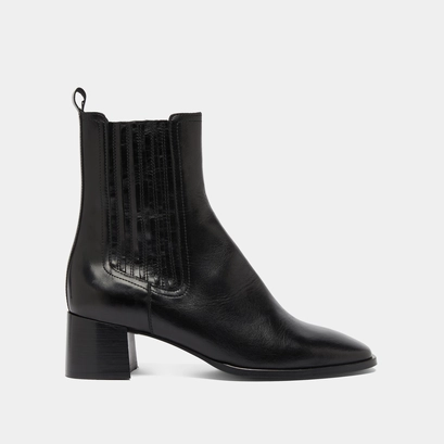 Bottines &agrave; fronces in black leather | dingo
