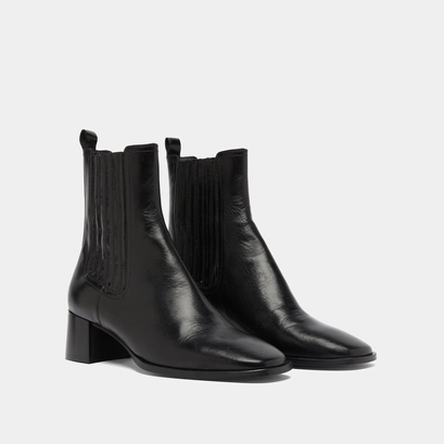 Bottines &agrave; fronces in black leather | dingo