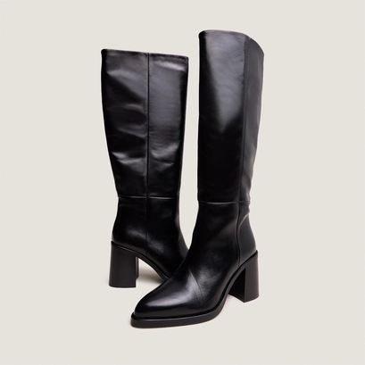 Boots with laminated heels in black leather | dickinson