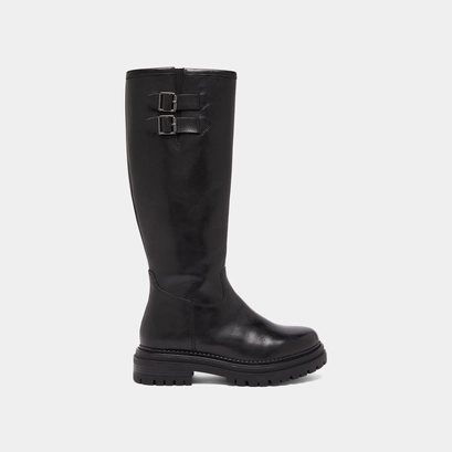 Bottes hautes &agrave; semelles crant&eacute;es et bou... in black leather | adalia