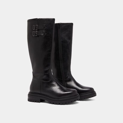 Bottes hautes &agrave; semelles crant&eacute;es et bou... in black leather | adalia