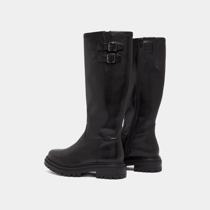 Bottes hautes &agrave; semelles crant&eacute;es et bou... in black leather | adalia