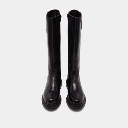 Bottes hautes &agrave; semelles crant&eacute;es et bou... in black leather | adalia