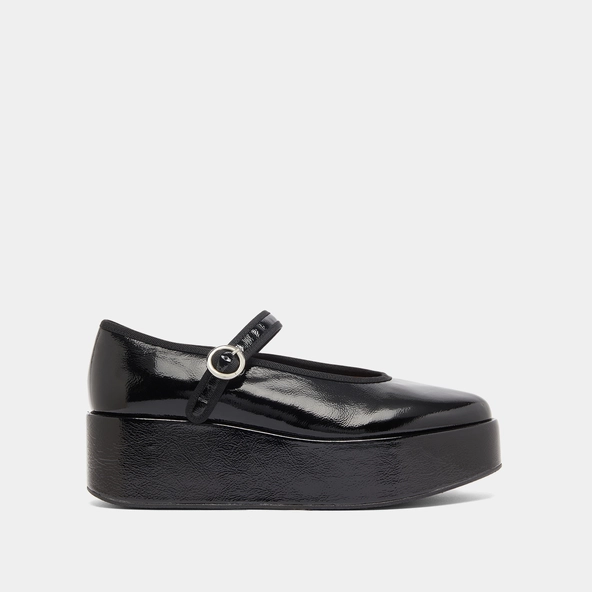 Ballerines &agrave; plateformes in black pleated patent | DODA