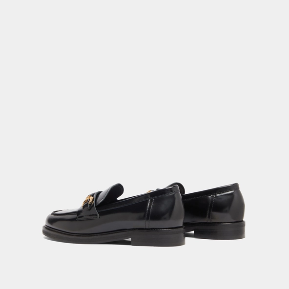 Loafers with gold bits in black glazed leather | DROP
