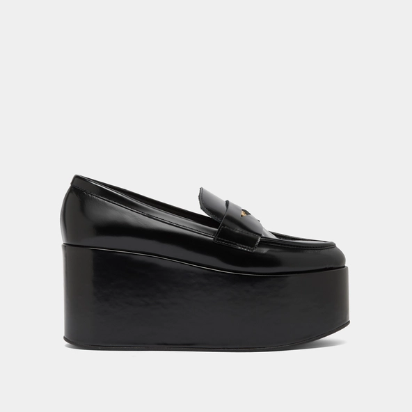 Mocassins à plateformes in black glazed leather | DOPO