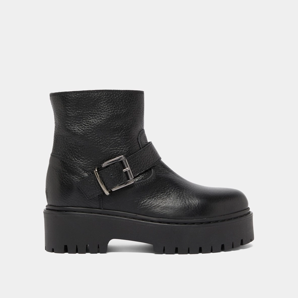 Boots à semelles crantées et boucles in black grained leather | RANA