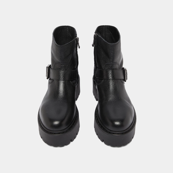 Boots à semelles crantées et boucles in black grained leather | RANA