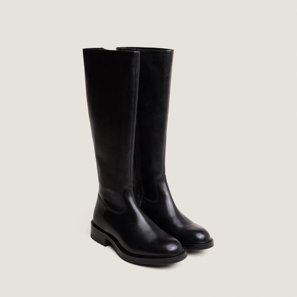 Bottes à talons crantés in black leather | GRACIANA