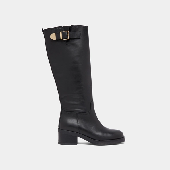 Bottes hautes à boucles in black leather | IRENA