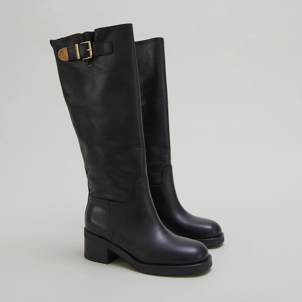 Bottes hautes à boucles in black leather | IRENA