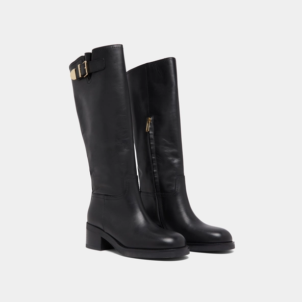 Bottes hautes à boucles in black leather | IRENA