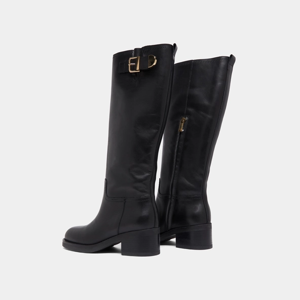 Bottes hautes à boucles in black leather | IRENA