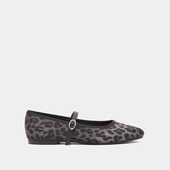 Ballerines à brides in gray leopard textile