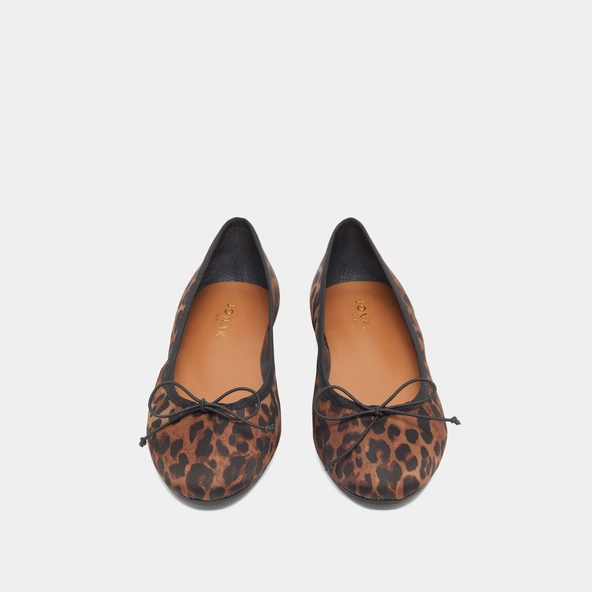 Ballerines &agrave; lacets in brown leopard textile | DELFINA