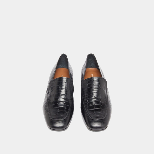 Mocassins à bouts arrondis in black reptile leather | DYNAMIC