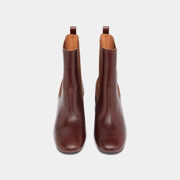 Bottines &agrave; talons et &eacute;lastiques in brown leather | DENON