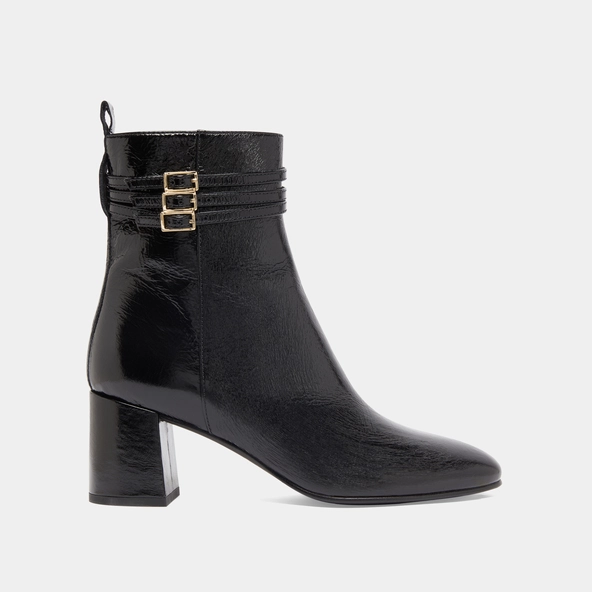 Bottines détaillées de boucles in black pleated patent | DURANO