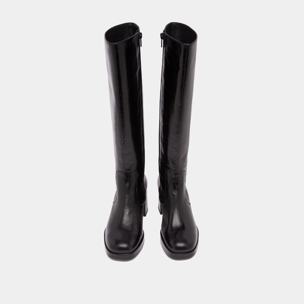 Heeled platform boots in black distressed leather | VANEO