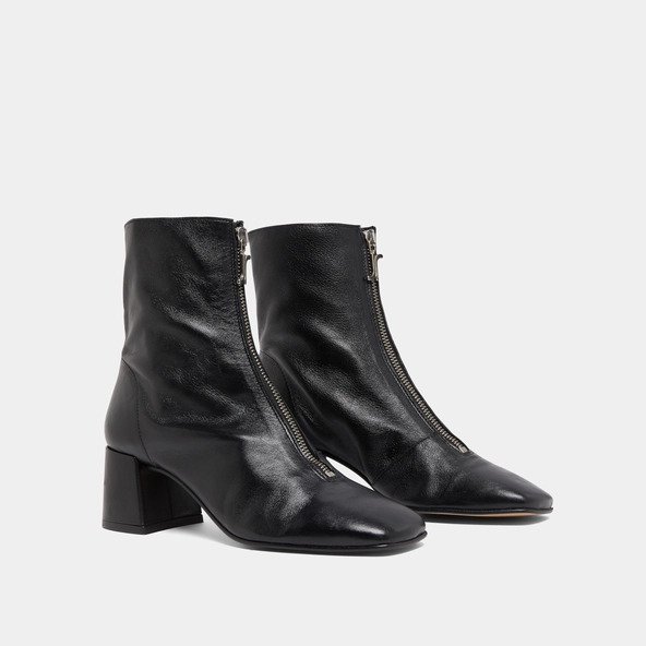 Bottines à fermetures éclairs avant in black leather | AMARYLLIS