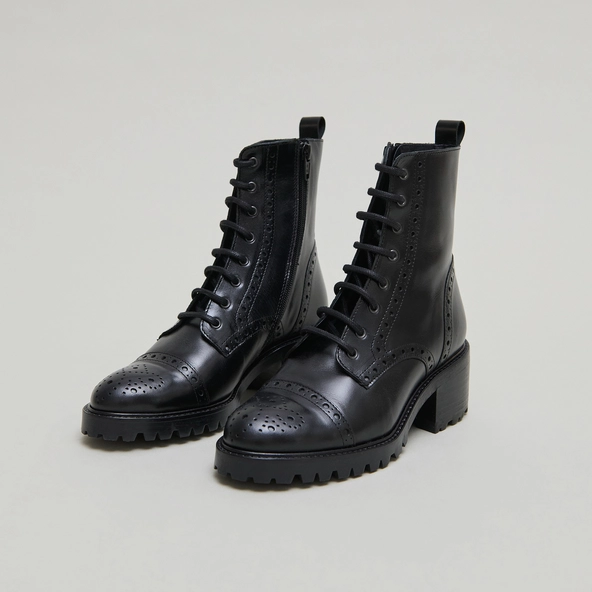 Boots à lacets et à talons in black leather | ANDERS