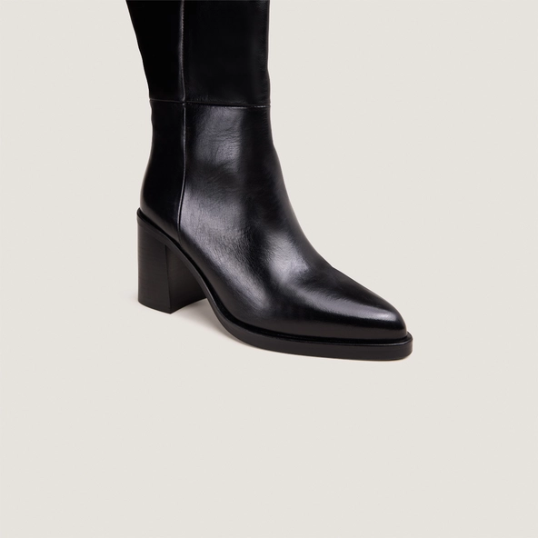 Boots with laminated heels in black leather | DICKINSON
