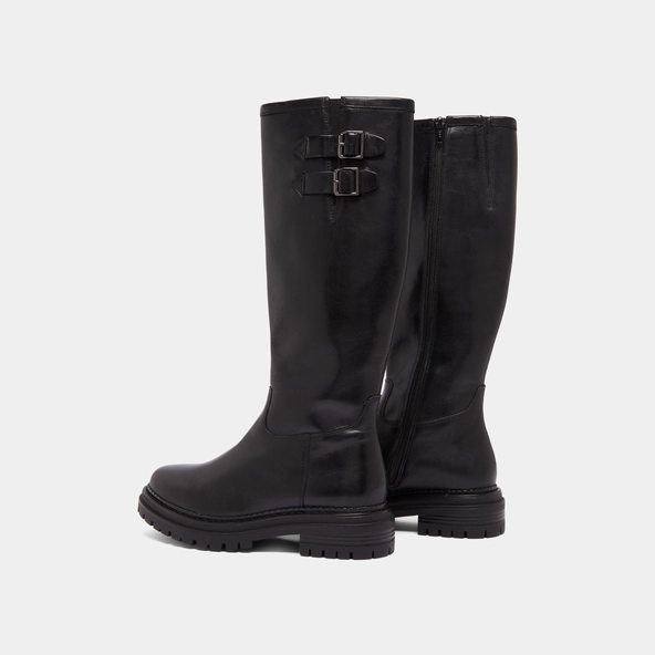 Bottes hautes &agrave; semelles crant&eacute;es et bou... in black leather | ADALIA