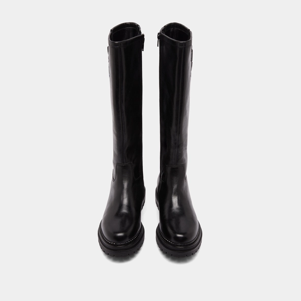 Bottes hautes &agrave; semelles crant&eacute;es et bou... in black leather | ADALIA