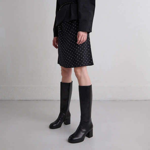 Bottes à talons in black leather | ANELIA