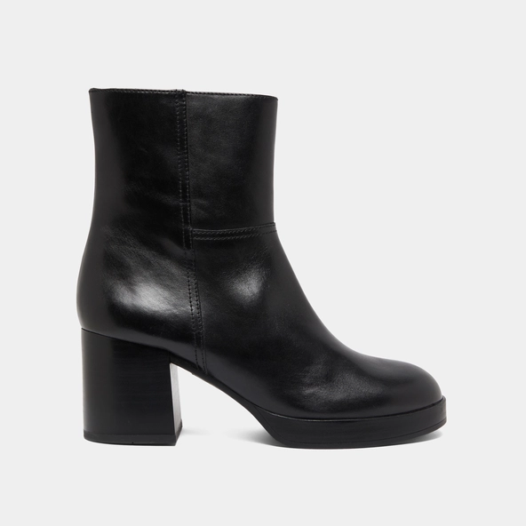 Bottines &agrave; talons flare in black leather | ANELLE